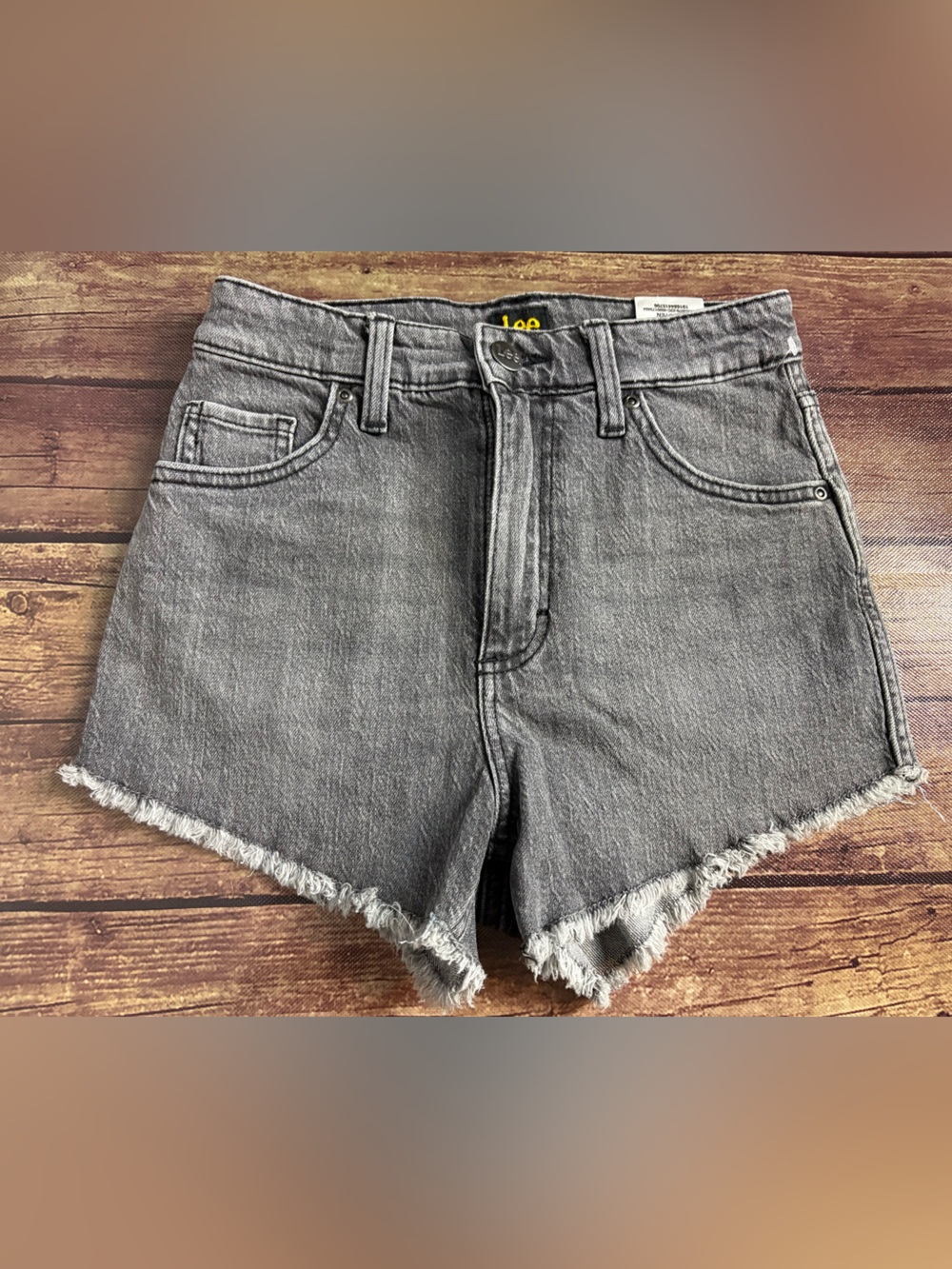 Lee Women's High-Rise Gray Frayed Hem Denim Shorts Size 25M
